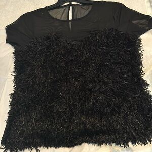 Women short dressy black top with short fringe on the front